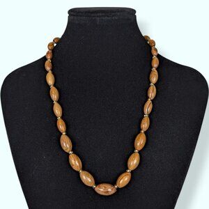 V. Graduated Wood Oval Beaded Necklace